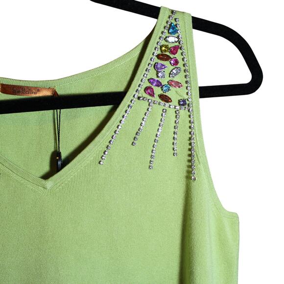 Belldini XLarge Green Jeweled Tank Top V-Neck XL - Picture 4 of 4